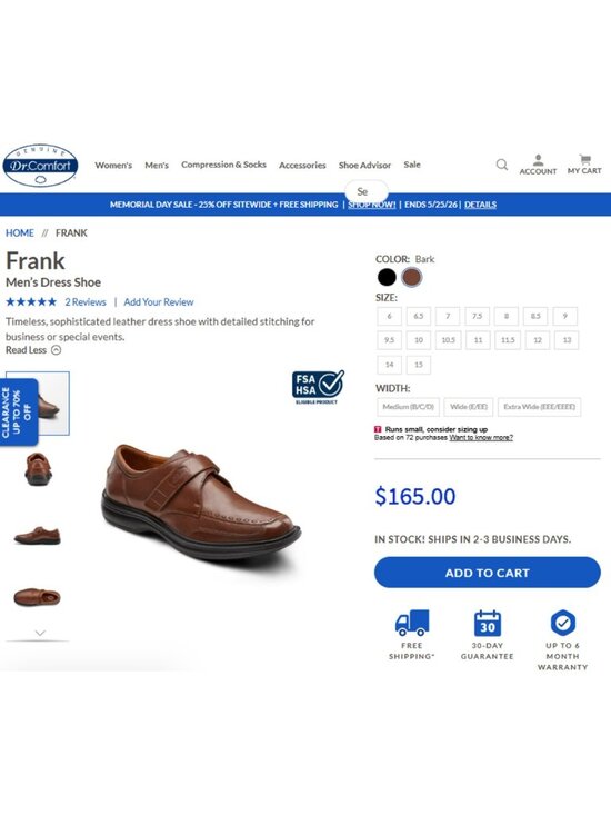 NEW Dr. Comfort Brown Leather Men 9.5W Therapeutic Dress Shoe Lightweight Loafer main image 7